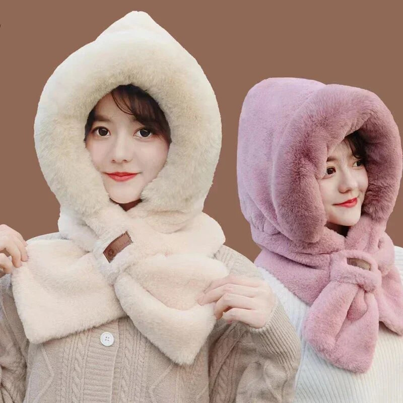 Mütsisall ühes tükis naiste sügistalvise imitatsiooniga küülikukarvad, paksendatud soe jalgrattasõit tuule- ja külmakindla kapuutsiga kael