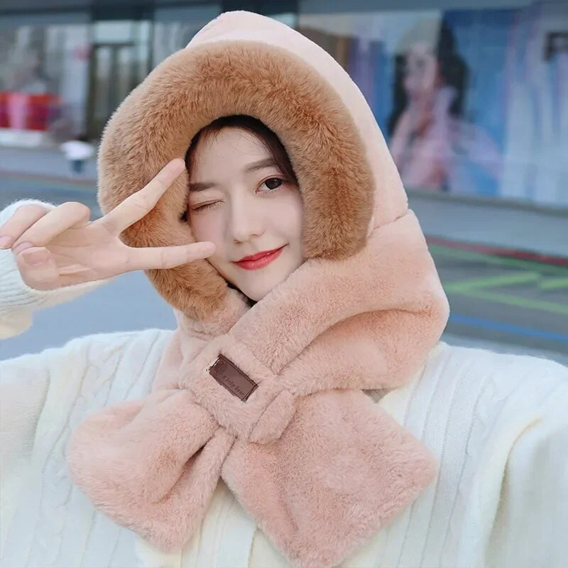 Mütsisall ühes tükis naiste sügistalvise imitatsiooniga küülikukarvad, paksendatud soe jalgrattasõit tuule- ja külmakindla kapuutsiga kael