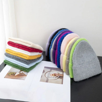Νέα χειμερινή κορεατική έκδοση Candy Color Rabbit Fur Fashion Απλό καπέλο Baotou Γυναικείο βελούδινο θερμικό πλεκτό καπέλο κρύο καπέλο πουλόβερ