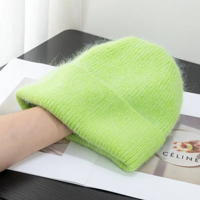 Jauna ziemas korejiešu versija Candy Krāsa Truša kažokāda Mode Vienkārša Baotou Cepure Sieviešu plīša Termiskā adīta Cepure Aukstā cepure Pulovera cepure