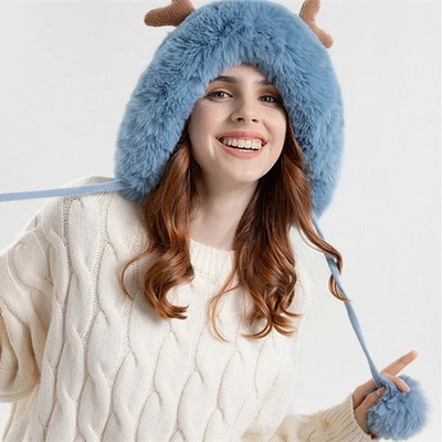 Ziemas jaukas, siltas, adītas cepures sievietēm multfilmas kaķa ausis, divas bumbiņas, ausu vāciņš, plīša, bieza, silta kažokāda, cepure sievietēm