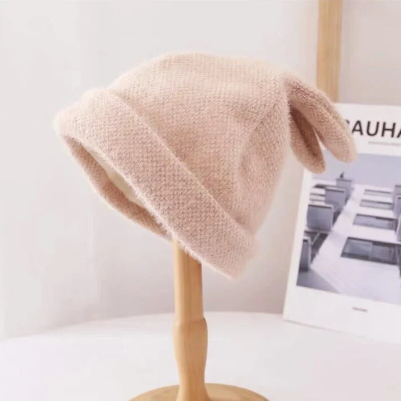 Mode Sieviešu Ziemas Trikotāžas Vilnas cepure ziemas silta Cepure Jauka Zaķa Ausis Personalizētas pupiņas cepures dāma Ūdeles cepures Aksesuāri