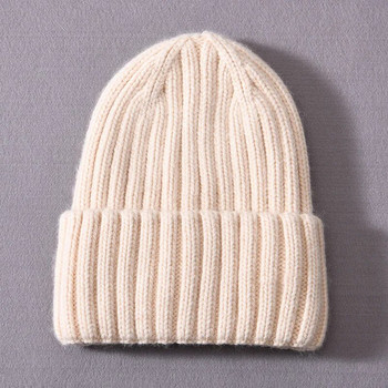 Καπέλα Beanie με χειμωνιάτικο μεταξωτό σατέν γυναικείο καπέλο Unisex Χοντρό χοντρό καπέλο ριγέ Ζεστό μαλακό κασμίρ Πλεκτό καπέλο Beanie