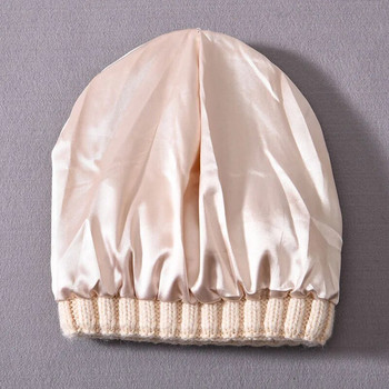 Καπέλα Beanie με χειμωνιάτικο μεταξωτό σατέν γυναικείο καπέλο Unisex Χοντρό χοντρό καπέλο ριγέ Ζεστό μαλακό κασμίρ Πλεκτό καπέλο Beanie