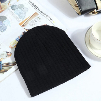 Πλεκτό καπέλο με μονόχρωμο κούμπωμα Skullies Beanies Keep Warm Unisex Hip Hop Μαύρο Λευκό Γκρι Χειμώνας Κορεάτικο ανδρικό Beanie Γυναικείο πλεκτό καπέλο