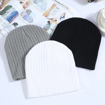 Πλεκτό καπέλο με μονόχρωμο κούμπωμα Skullies Beanies Keep Warm Unisex Hip Hop Μαύρο Λευκό Γκρι Χειμώνας Κορεάτικο ανδρικό Beanie Γυναικείο πλεκτό καπέλο