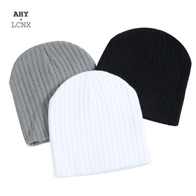 Crăciuni de tip Skullies de culoare solidă Păstrați căldura Unisex Hip Hop Negru Alb Gri Iarnă Coreeană Bărbați Bărbați Femei Pălărie tricotată