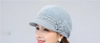 Jauna ziemas cepure bieza silta trikotāžas cepure šalle cimdi 3 gab komplekts sievietēm eleganti ziedi truša kažokādas berete āra slēpošanas jāšanas cepure