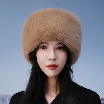 Σούπερ μόδα Χειμερινό καπέλο χιονιού ψεύτικη γούνα Παχύ γυναικείο χνουδωτό γούνινο καπέλο σκι Ρωσικό αντιανεμικό καπέλο πάρτι Luxury Ζεστό καπέλο αλεπούς Γούνινο καπέλο μαύρο