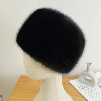 Supermood talvine lumemüts Kunstkarusnahast paks naiste kohev karvamüts Suusa vene tuulekindel müts Peo luksuslik soe rebase karusnahast müts must