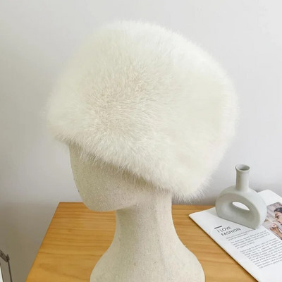 Supermood talvine lumemüts Kunstkarusnahast paks naiste kohev karvamüts Suusa vene tuulekindel müts Peo luksuslik soe rebase karusnahast müts must