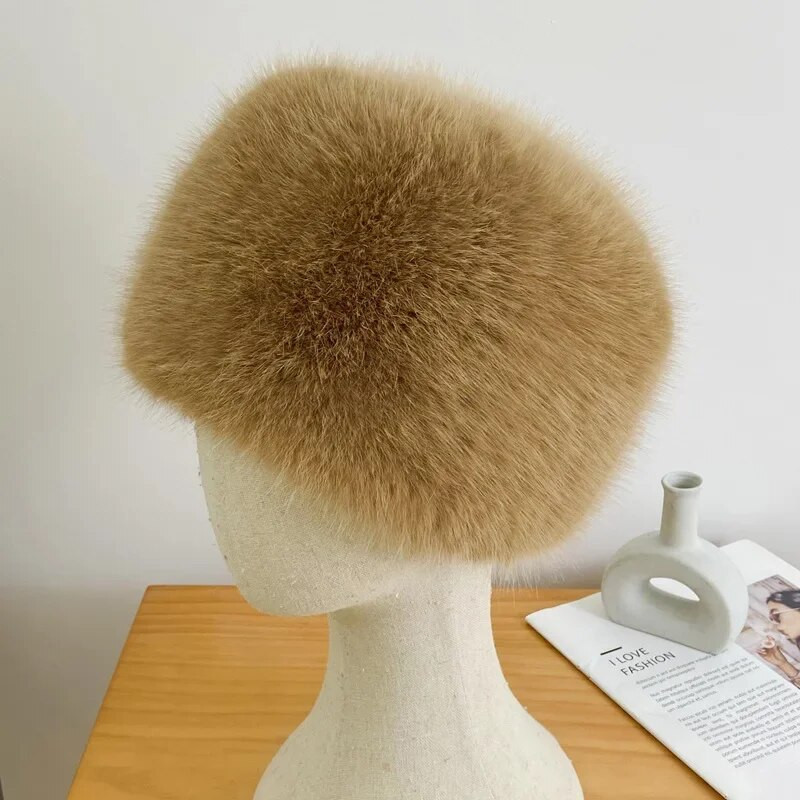 Supermood talvine lumemüts Kunstkarusnahast paks naiste kohev karvamüts Suusa vene tuulekindel müts Peo luksuslik soe rebase karusnahast müts must