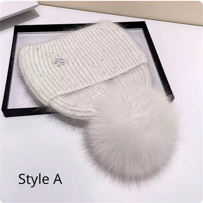 Jaunums Cepurēs Īstas lapsu kažokādas Cepures Sieviešu āra siltas Skullies Beanie Ziemas cepure sievietēm Truša trikotāžas biezā cepure Ziemassvētki