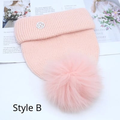 Jaunums Cepurēs Īstas lapsu kažokādas Cepures Sieviešu āra siltas Skullies Beanie Ziemas cepure sievietēm Truša trikotāžas biezā cepure Ziemassvētki