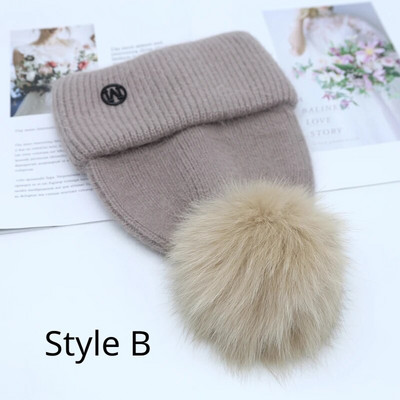 Jaunums Cepurēs Īstas lapsu kažokādas Cepures Sieviešu āra siltas Skullies Beanie Ziemas cepure sievietēm Truša trikotāžas biezā cepure Ziemassvētki