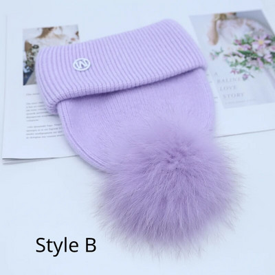 Jaunums Cepurēs Īstas lapsu kažokādas Cepures Sieviešu āra siltas Skullies Beanie Ziemas cepure sievietēm Truša trikotāžas biezā cepure Ziemassvētki