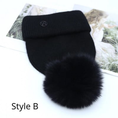 Jaunums Cepurēs Īstas lapsu kažokādas Cepures Sieviešu āra siltas Skullies Beanie Ziemas cepure sievietēm Truša trikotāžas biezā cepure Ziemassvētki