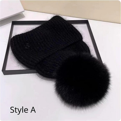 Jaunums Cepurēs Īstas lapsu kažokādas Cepures Sieviešu āra siltas Skullies Beanie Ziemas cepure sievietēm Truša trikotāžas biezā cepure Ziemassvētki