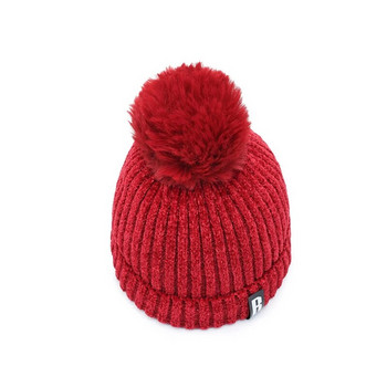 Χειμερινά καπέλα για γυναίκες Πιο χοντρά φασόλια Πλεκτό καπέλο σενίλ με μπάλα για κορίτσια Φθινοπωρινά καπέλα με φλις ζεστό καπό Casual καπέλο