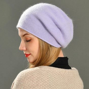 Γυναικεία Slouch Beanies Skullies Υψηλής ποιότητας Γυναικεία μασίφ κασμίρ μαλλί πλεκτό καπέλο Beanie κορίτσι Χειμερινό ζεστό καπό εξωτερικού χώρου