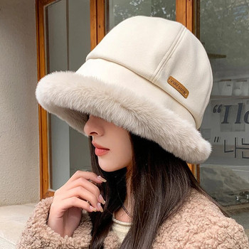 Χειμερινό γυναικείο βελούδινο καπέλο ψαρά με χοντρό χνουδωτό γούνα Παναμά Καπέλο λεκάνης μονόχρωμο καπέλο αντιανεμικό γυναικείο ζεστό καπό 모자