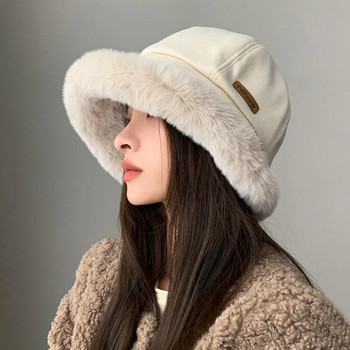 Χειμερινό γυναικείο βελούδινο καπέλο ψαρά με χοντρό χνουδωτό γούνα Παναμά Καπέλο λεκάνης μονόχρωμο καπέλο αντιανεμικό γυναικείο ζεστό καπό 모자