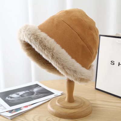 Ziemas sieviešu plīša zvejnieka cepure Bieza pūkaina kažokāda Panama baseina vāciņš vienkrāsains kausa cepure Vēja necaurlaidīga sieviešu silta pārsega vizieri 모자