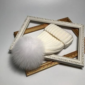 ūdeļu un lapsu kažokādas bumbu cepure pom poms ziemas cepure sievietēm meiteņu cepure adītas pupiņas cepure pilnīgi jauna bieza sieviešu cepure 50-54-60cm