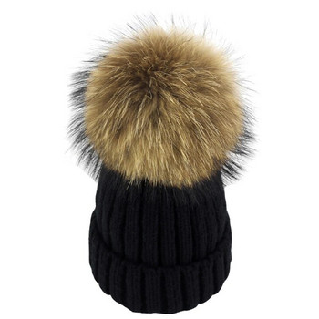 βιζόν και αλεπού γούνινο καπέλο πομ πομ χειμερινό καπέλο για γυναικείο καπέλο κοριτσιού πλεκτό καπέλο φασολιών ολοκαίνουργιο χοντρό γυναικείο καπέλο 50-54-60cm
