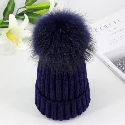ūdeļu un lapsu kažokādas bumbu cepure pom poms ziemas cepure sievietēm meiteņu cepure adītas pupiņas cepure pilnīgi jauna bieza sieviešu cepure 50-54-60cm