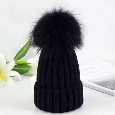 ūdeļu un lapsu kažokādas bumbu cepure pom poms ziemas cepure sievietēm meiteņu cepure adītas pupiņas cepure pilnīgi jauna bieza sieviešu cepure 50-54-60cm