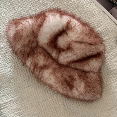 2023. gada liela mākslīgās kažokādas pūkaina kausa cepure sievietēm Luksusa plīša ziemas cepure, bieza sniega lielizmēra kažokādas cepure Mīksta, liela Panamas cepure