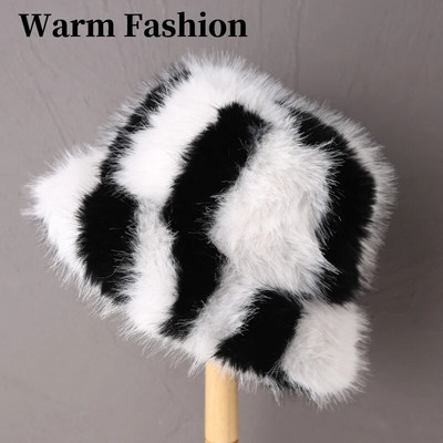 2023. gada liela mākslīgās kažokādas pūkaina kausa cepure sievietēm Luksusa plīša ziemas cepure, bieza sniega lielizmēra kažokādas cepure Mīksta, liela Panamas cepure