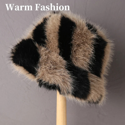 2023. gada liela mākslīgās kažokādas pūkaina kausa cepure sievietēm Luksusa plīša ziemas cepure, bieza sniega lielizmēra kažokādas cepure Mīksta, liela Panamas cepure