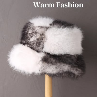 2023. gada liela mākslīgās kažokādas pūkaina kausa cepure sievietēm Luksusa plīša ziemas cepure, bieza sniega lielizmēra kažokādas cepure Mīksta, liela Panamas cepure