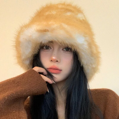 2023. gada liela mākslīgās kažokādas pūkaina kausa cepure sievietēm Luksusa plīša ziemas cepure, bieza sniega lielizmēra kažokādas cepure Mīksta, liela Panamas cepure