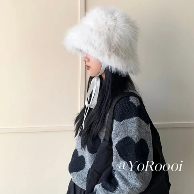 2023. gada liela mākslīgās kažokādas pūkaina kausa cepure sievietēm Luksusa plīša ziemas cepure, bieza sniega lielizmēra kažokādas cepure Mīksta, liela Panamas cepure