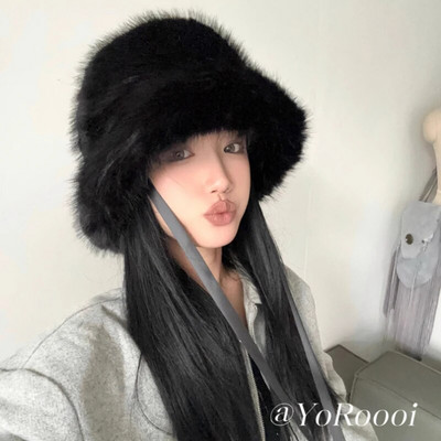 2023. gada liela mākslīgās kažokādas pūkaina kausa cepure sievietēm Luksusa plīša ziemas cepure, bieza sniega lielizmēra kažokādas cepure Mīksta, liela Panamas cepure