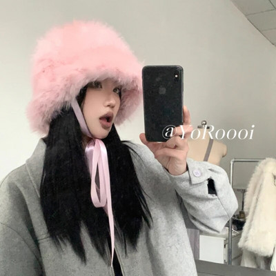 2023. gada liela mākslīgās kažokādas pūkaina kausa cepure sievietēm Luksusa plīša ziemas cepure, bieza sniega lielizmēra kažokādas cepure Mīksta, liela Panamas cepure