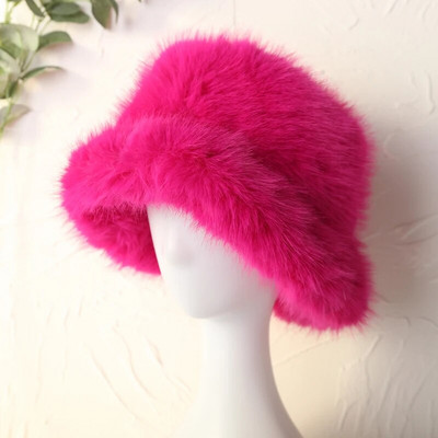 2023. gada liela mākslīgās kažokādas pūkaina kausa cepure sievietēm Luksusa plīša ziemas cepure, bieza sniega lielizmēra kažokādas cepure Mīksta, liela Panamas cepure