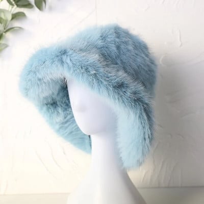 2023. gada liela mākslīgās kažokādas pūkaina kausa cepure sievietēm Luksusa plīša ziemas cepure, bieza sniega lielizmēra kažokādas cepure Mīksta, liela Panamas cepure