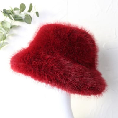 2023. gada liela mākslīgās kažokādas pūkaina kausa cepure sievietēm Luksusa plīša ziemas cepure, bieza sniega lielizmēra kažokādas cepure Mīksta, liela Panamas cepure