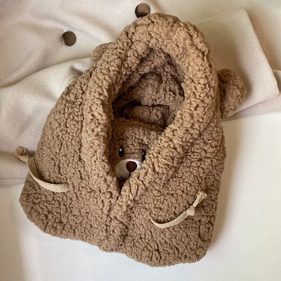 Karikatūra Bear Ear Lamb Beanie cepure ar masku silta balaclava ziemai sabiezināta ausu aizsardzība rudens skullies pupiņas sievietēm meitenei