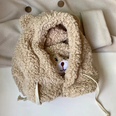 Karikatūra Bear Ear Lamb Beanie cepure ar masku silta balaclava ziemai sabiezināta ausu aizsardzība rudens skullies pupiņas sievietēm meitenei