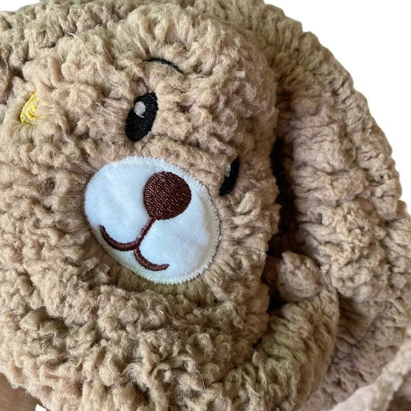 Karikatūra Bear Ear Lamb Beanie cepure ar masku silta balaclava ziemai sabiezināta ausu aizsardzība rudens skullies pupiņas sievietēm meitenei