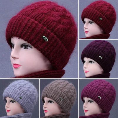 Sieviešu vilnas cepures Plus samta biezākas pusmūža un vecāka gadagājuma cilvēku cepures brīvā dabā aukstas un siltas adītas cepures Skullies Beanies ziema