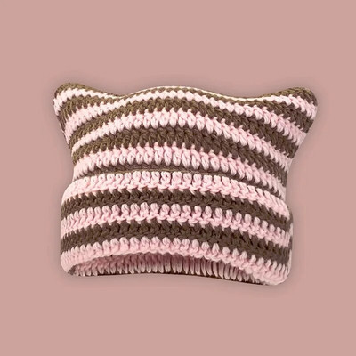 Y2K Winter Knitted Cat Ear Little Devil Hats Sweet Cool Girls Kawaii Designer Stripe Топла дебела шапка Harajuku Beanies Female Caps