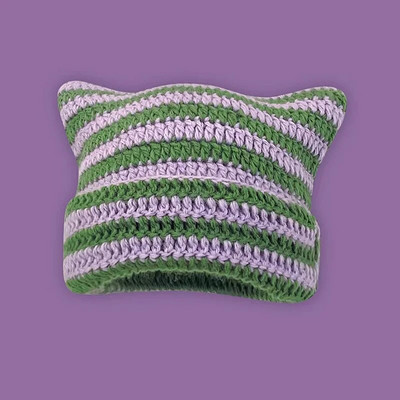 Y2K Winter Knitted Cat Ear Little Devil Hats Sweet Cool Girls Kawaii Designer Stripe Топла дебела шапка Harajuku Beanies Female Caps