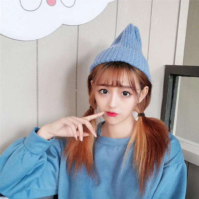 Jaunas Candy krāsas ziemas cepure Sieviešu trikotāžas cepure silta mīksta moderna cepure Kpop stila vilnas pupiņa Eleganta universāla cepure