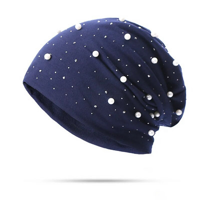 Rudens ziemas silta maisa, slouchy beanie cepure dāmām sievietēm, Rhinestone pērle, mīksta fordējama galvaskausa cepure ikdienišķa turbāna cepure